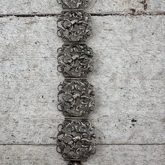 Vintage 800 European Silver Cherub Art Deco Bracelet - Picture 2 of 9